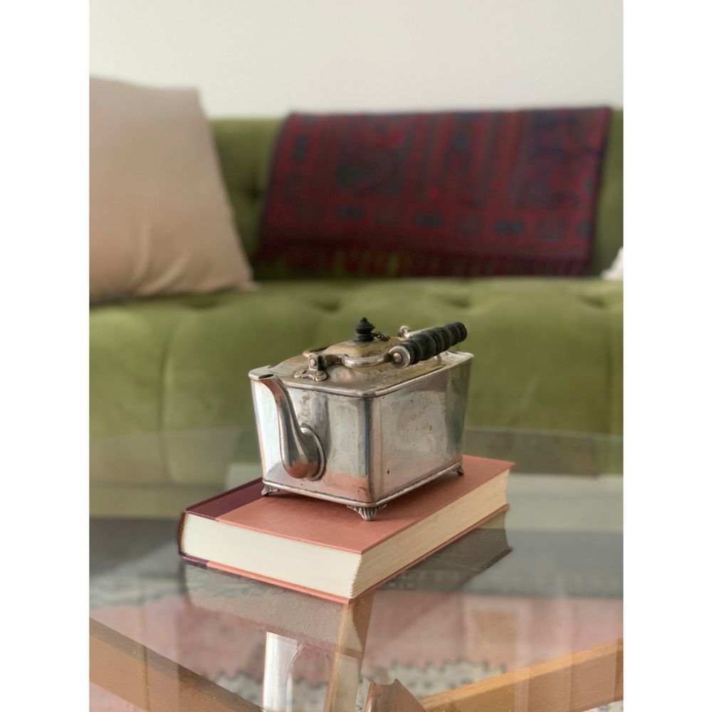 Antique Sterling Tea Pot - Square Shape with Wooden Handle